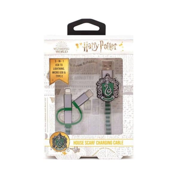 Harry Potter Câble de chargement 3in1 Hogwarts Scarf Slytherin Adaptateurs Harry Potter  Câble de chargement et adaptateurs Micro-USB, Lightning, USB-C.