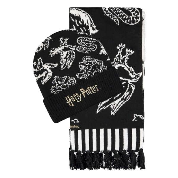 Harry Potter set bonnet & écharpe Hogwarts Houses B/W Noir et Blanc