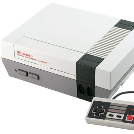 Console NES (Nintendo Entertainement System) (Sans Boite), Avec 2 Manettes Officielles, Sans Cable d'Alimentation, Occasion Bon Etat