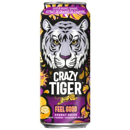 Crazy Tiger Feel Good, Ananas, Banane, Extraits de graines de Chanvre - Canette 50 cL