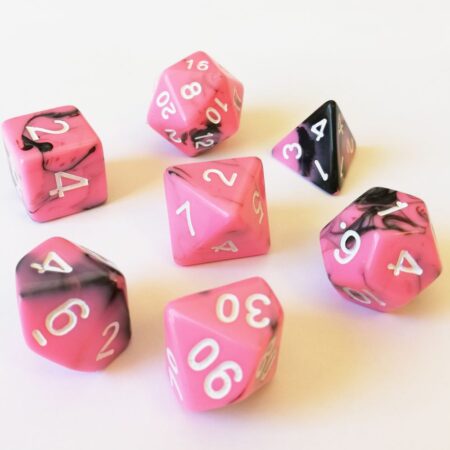 Dés - Lots de Dés - 16mm - Role Playing Dice Set - Marbré Rose / Noir