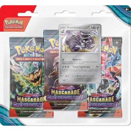 Tripack de 3 Boosters Pokémon Mascarade Crépusculaire Ecarlate et Violet EV06 + Vrombotor promotionnel - VF (Français)