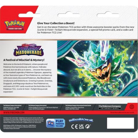 Tripack de 3 Boosters Pokémon Mascarade Crépusculaire Ecarlate et Violet EV06 + Snorlax promotionnel - VO (Anglais)