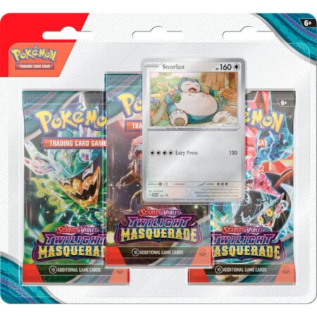 Tripack de 3 Boosters Pokémon Mascarade Crépusculaire Ecarlate et Violet EV06 + Snorlax promotionnel - VO (Anglais)