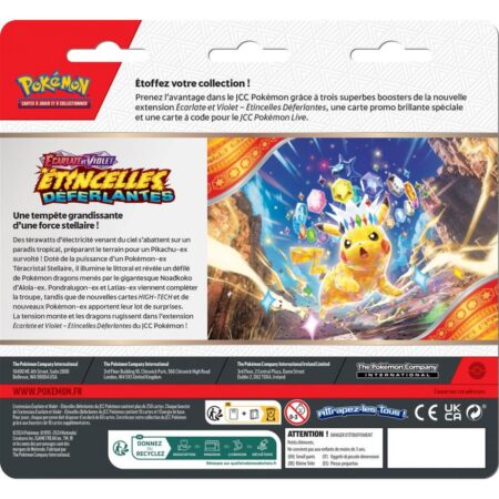 Tripack de 3 Boosters Pokémon Etincelles  Déferlantes - Ecarlate et Violet EV08 + Maraiste  promotionnel - VF (Français)