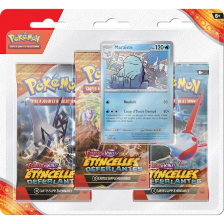 Tripack de 3 Boosters Pokémon Etincelles  Déferlantes - Ecarlate et Violet EV08 + Maraiste  promotionnel - VF (Français)