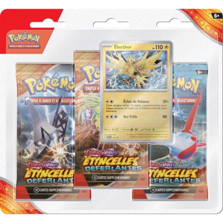 Tripack de 3 Boosters Pokémon Etincelles  Déferlantes - Ecarlate et Violet EV08 + Electhor promotionnel - VF (Français)